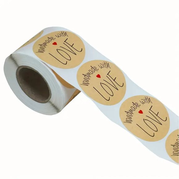 NEW 500pcs/roll Handmade With LOVE Stickers - Light Brown Kraft Labels - Picture 4 of 5